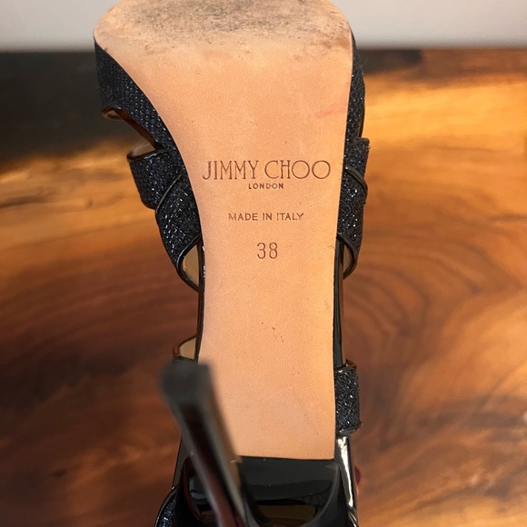 Jimmy Choo Blue Lamé Fabric And Glitter Leila Sandals Size 38 (US 7.5) - Picture 5 of 7